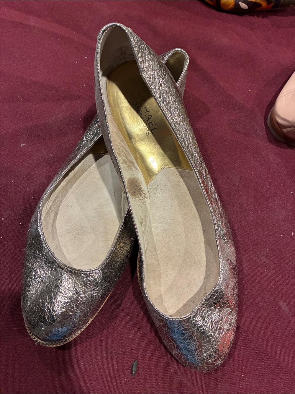 Michael Kors Metallic Silver/Gold Crackle Leather Ballet Flats